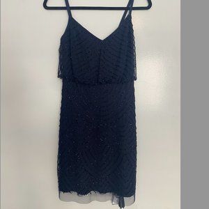 Navy Blue Adrianna Papell Sequin Blouson Dress - Size 2